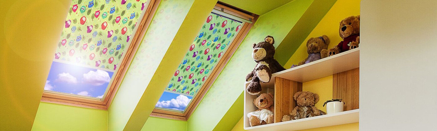 Dachfenster mit bedruckten Multifilm Rollos